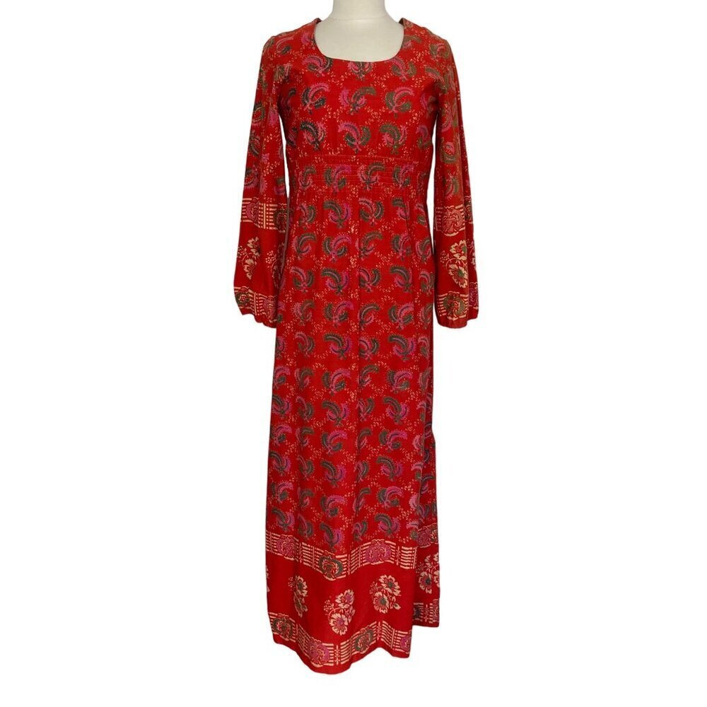 Vintage Dagina Red Floral Paisley Maxi Dress Size 10 Made in India Boho Runway